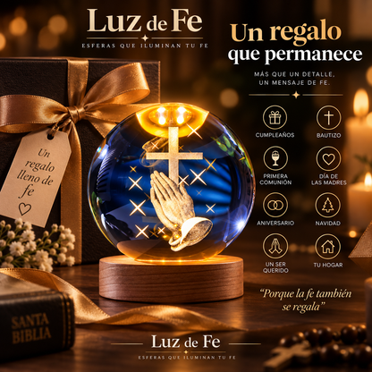 Lampara esfera de cristal con imagen 3D y luz LED