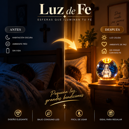 Lampara esfera de cristal con imagen 3D y luz LED