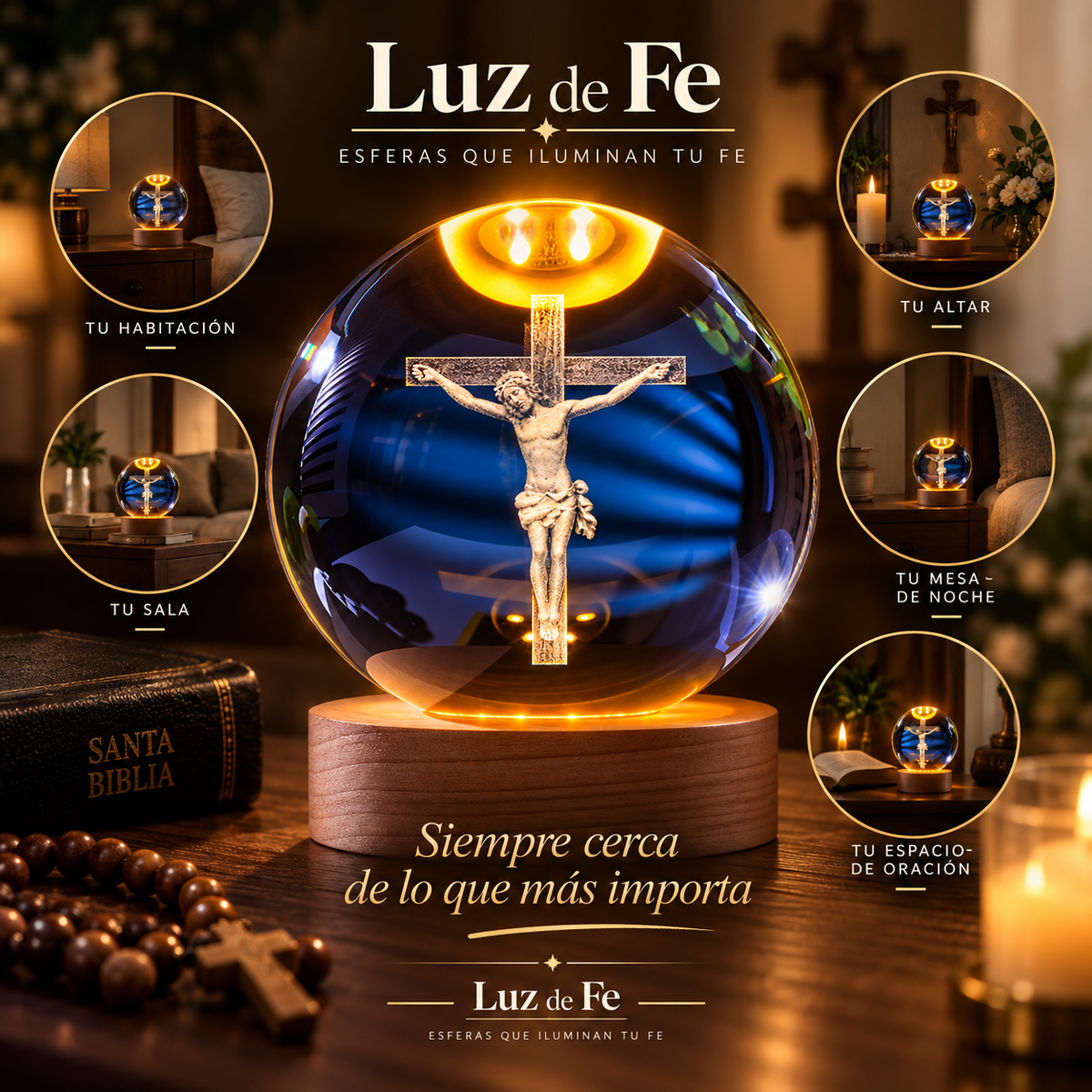 Lampara esfera de cristal con imagen 3D y luz LED