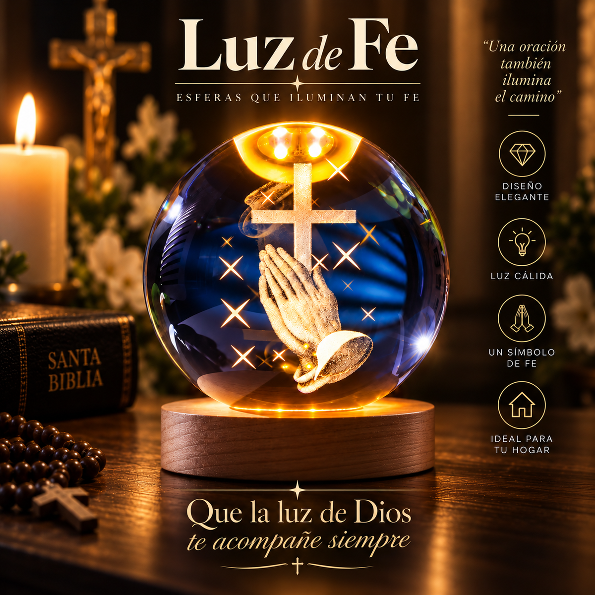Lampara esfera de cristal con imagen 3D y luz LED