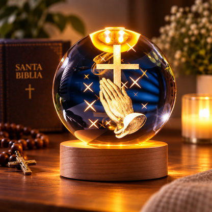 Lampara esfera de cristal con imagen 3D y luz LED